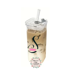 Personalized Square Glass with lid and straw