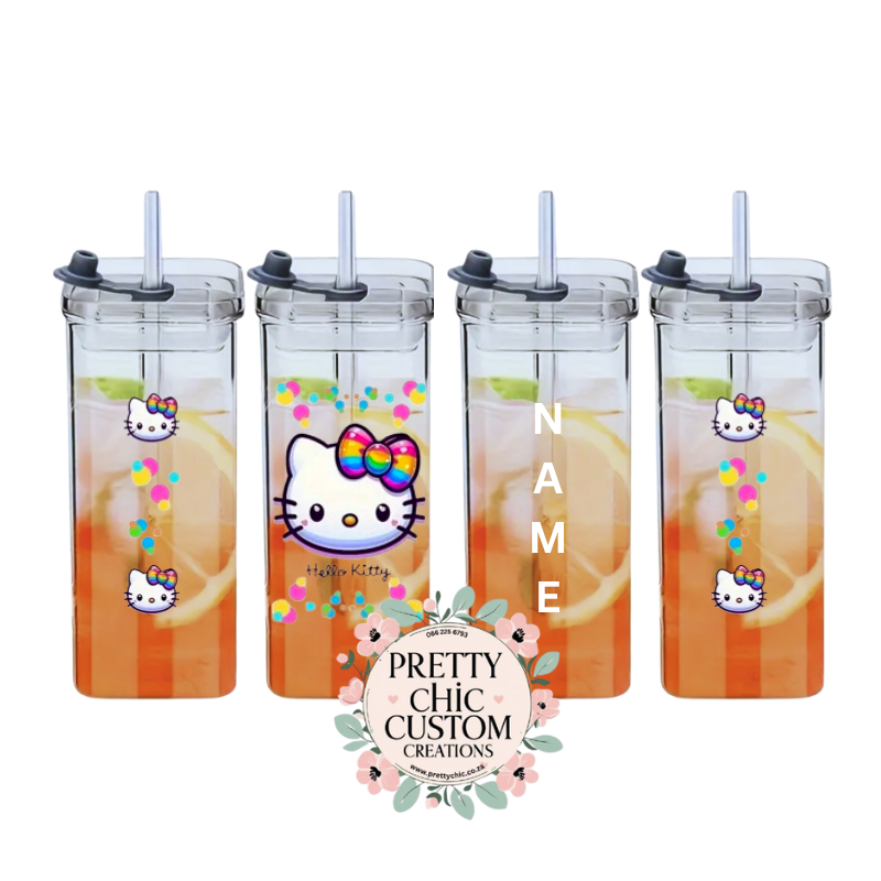 Hello Kitty Square Glass with straw and sealable lid