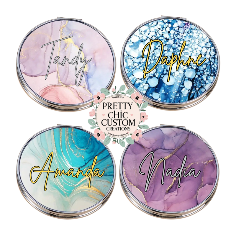 Marble Effect Round Compact Mirror