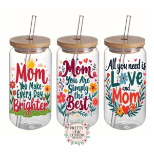 Cute Mom Sayings Can Glass with Bamboo lid & straw + FREE Happy Mother's Day coaster