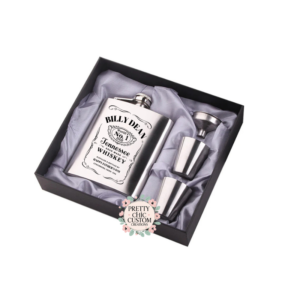 Personalized Theme Flask Gift Set – Johnny Walker or Jack Daniel’s Inspired